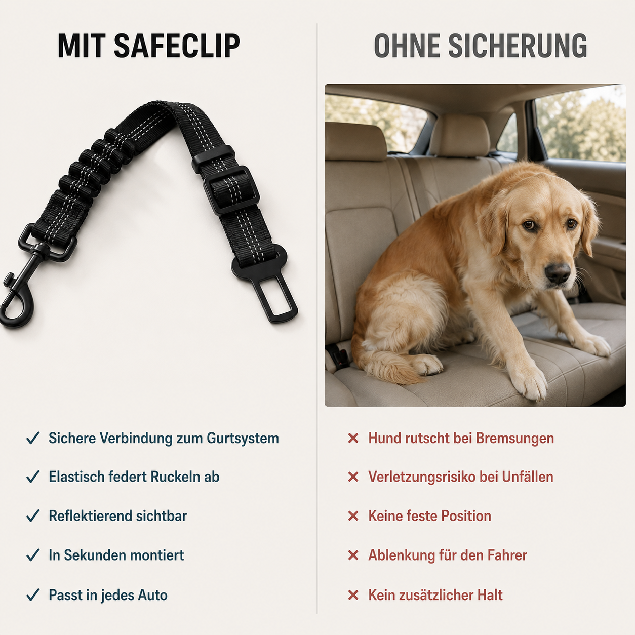 SafeClip – Elastic Car Seat Belt for Dogs (2.5x72cm)