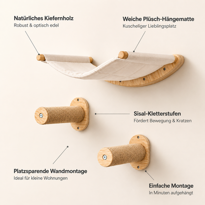CatWall – Wandmontierte Kletterwand mit Hängematte