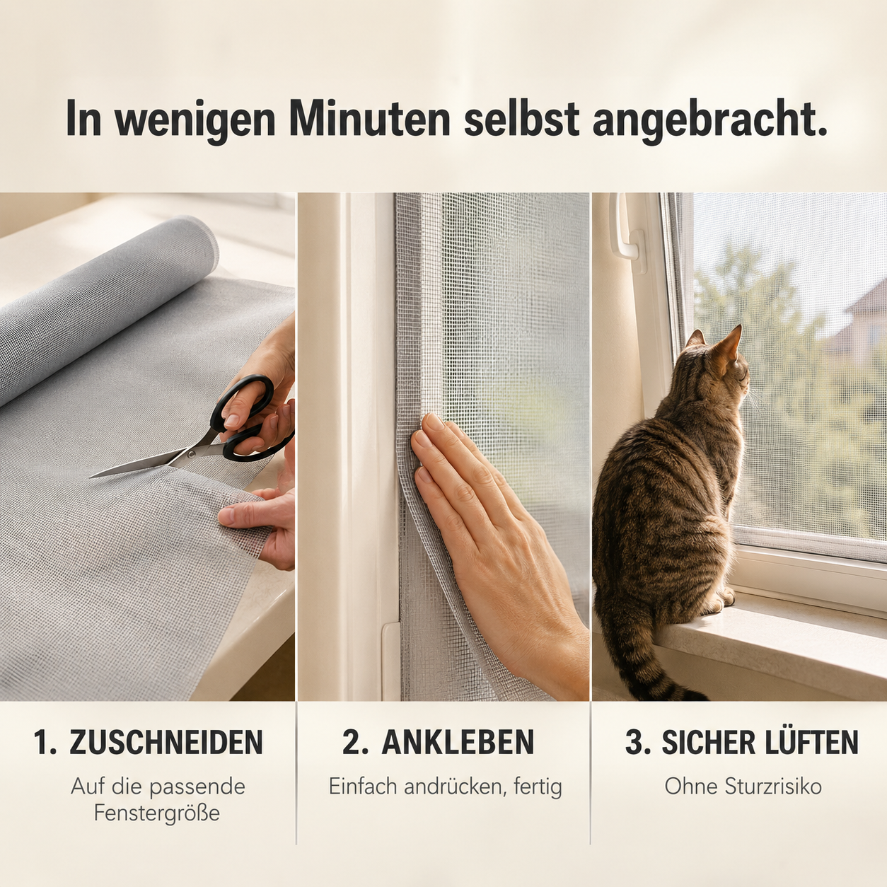 SafeMesh – Katzenschutznetz zum Selbstkleben, ohne Bohren