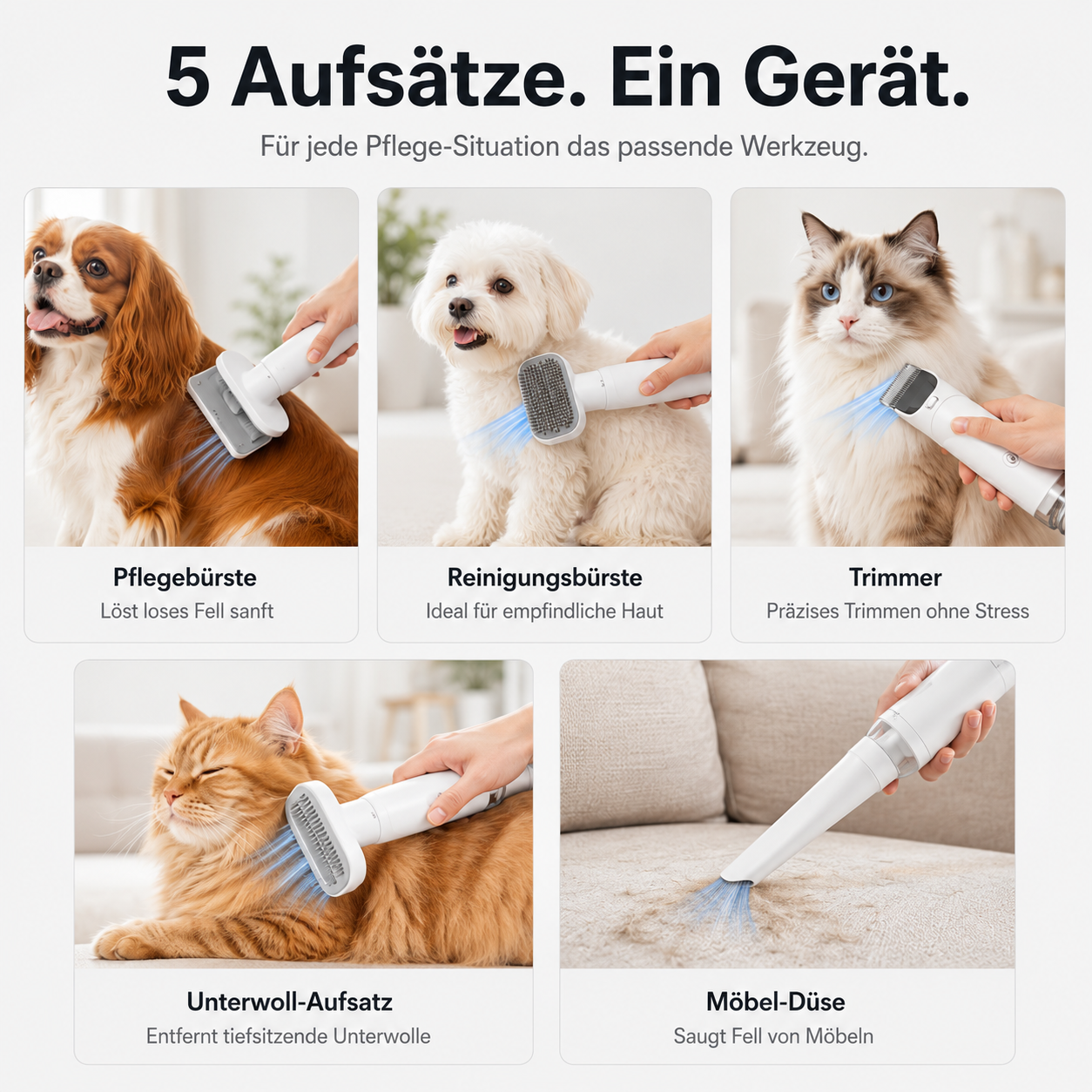 GroomPaw – Pflege-Staubsauger-Set für Hunde & Katzen