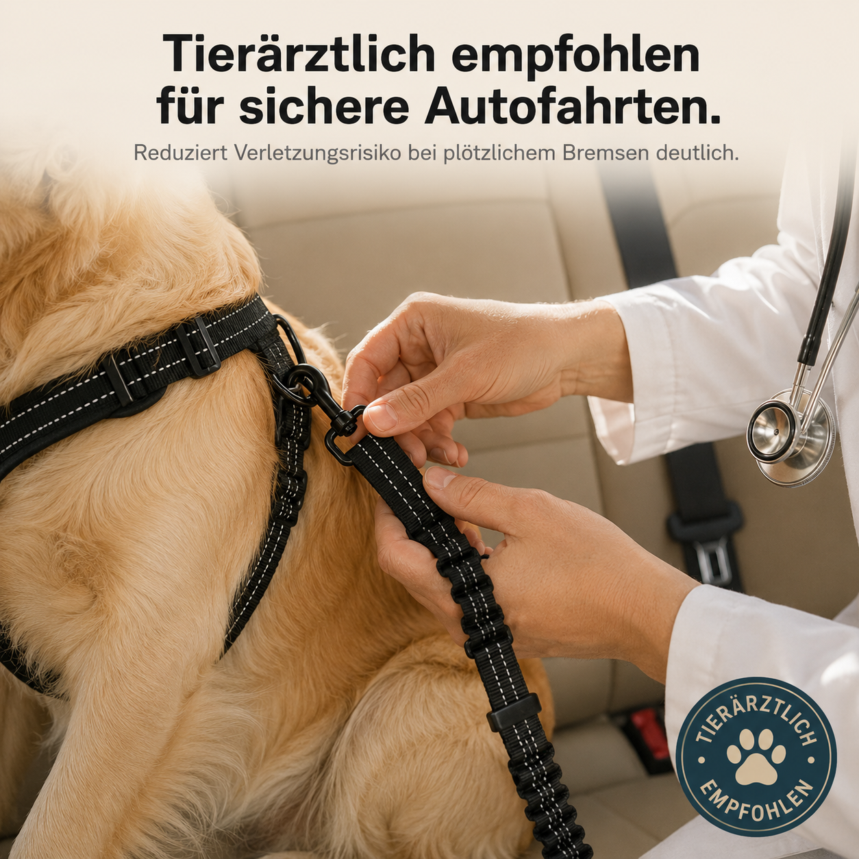 SafeClip – Elastic Car Seat Belt for Dogs (2.5x72cm)