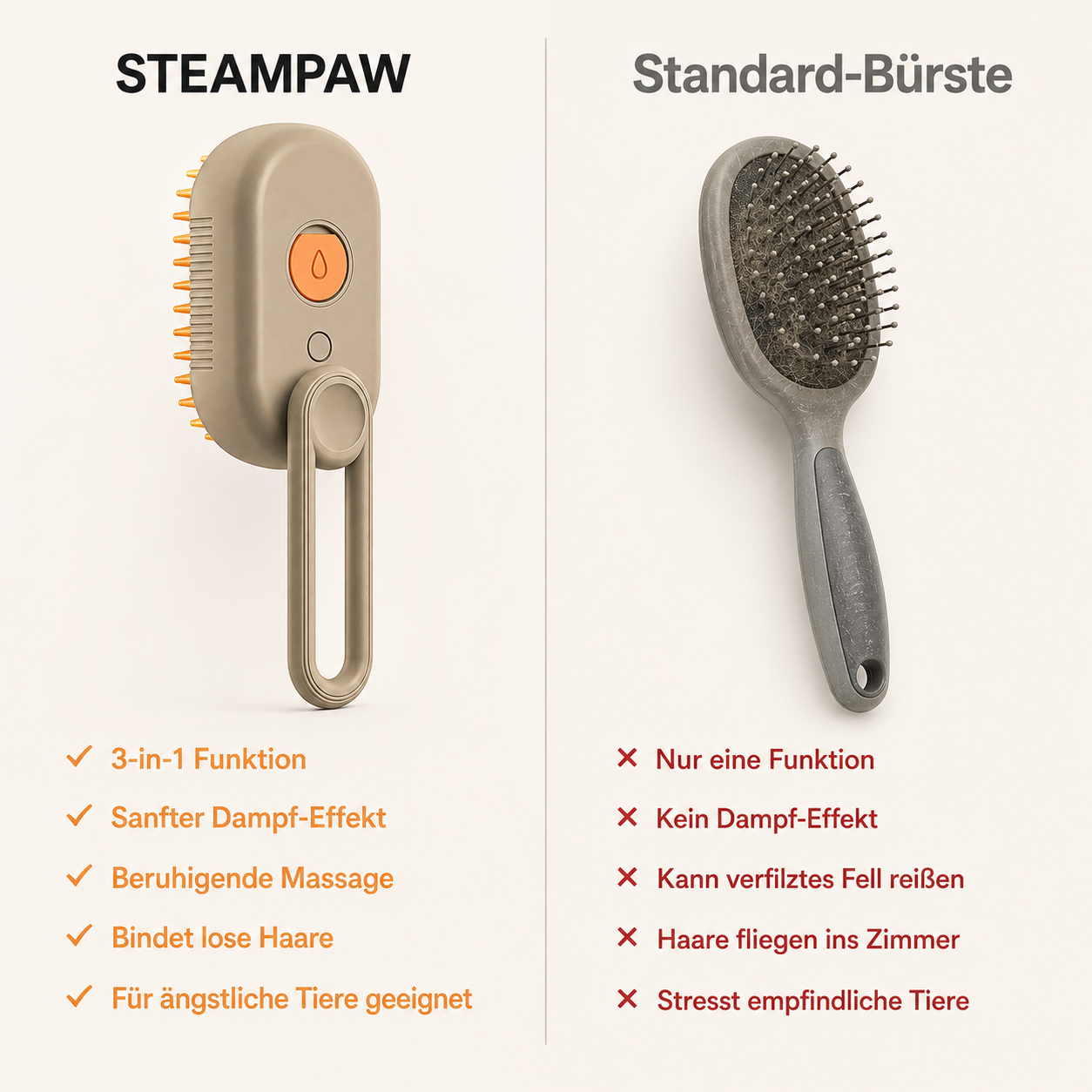 SteamPaw – 3-in-1 Dampfbürste für Hunde & Katzen