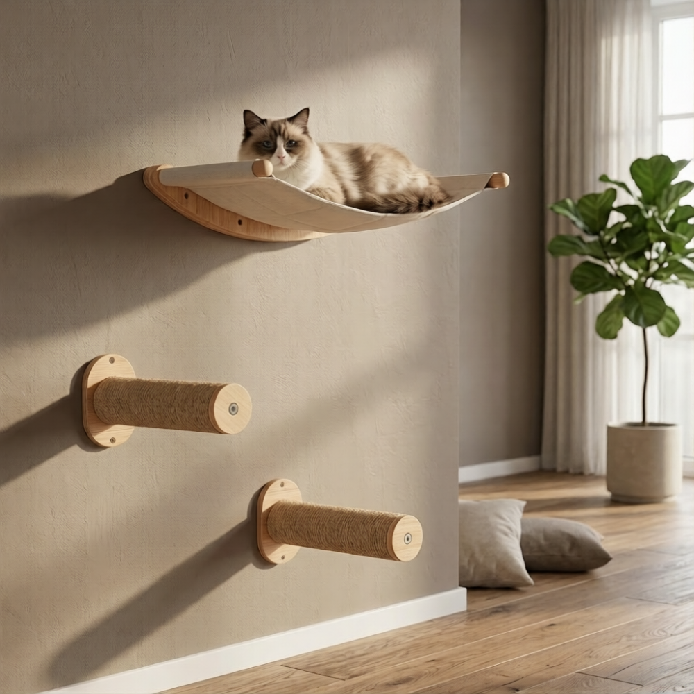 CatWall – Wandmontierte Kletterwand mit Hängematte
