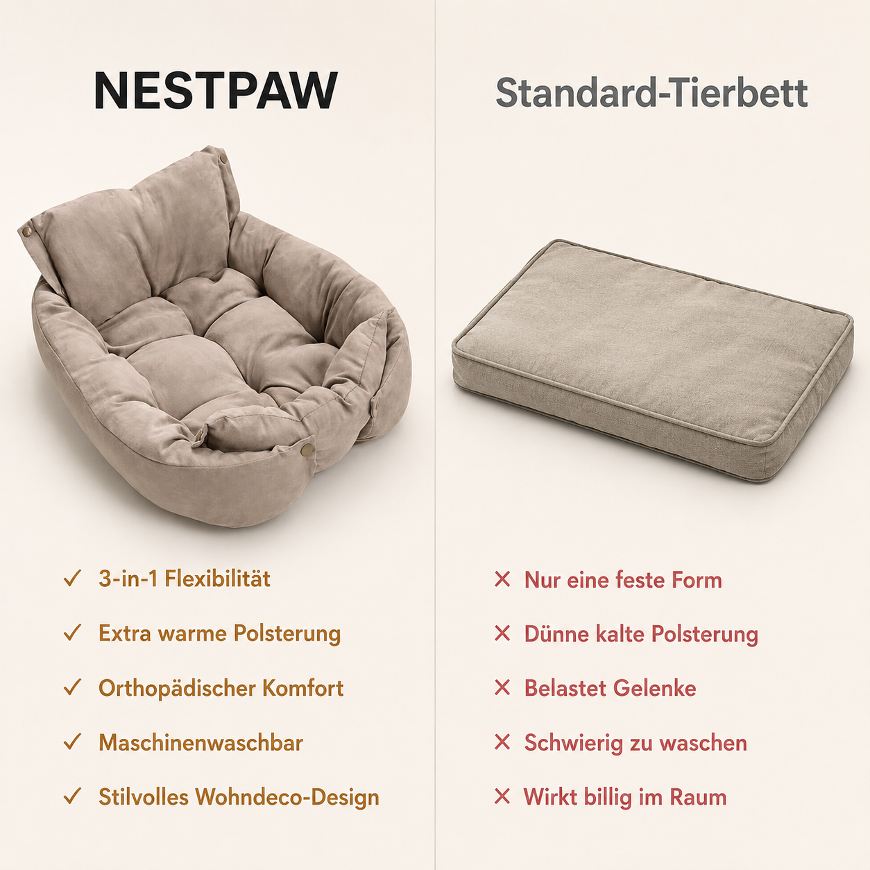 NestPaw – Kuscheliges 3-in-1 Schlafbett für Hunde & Katzen