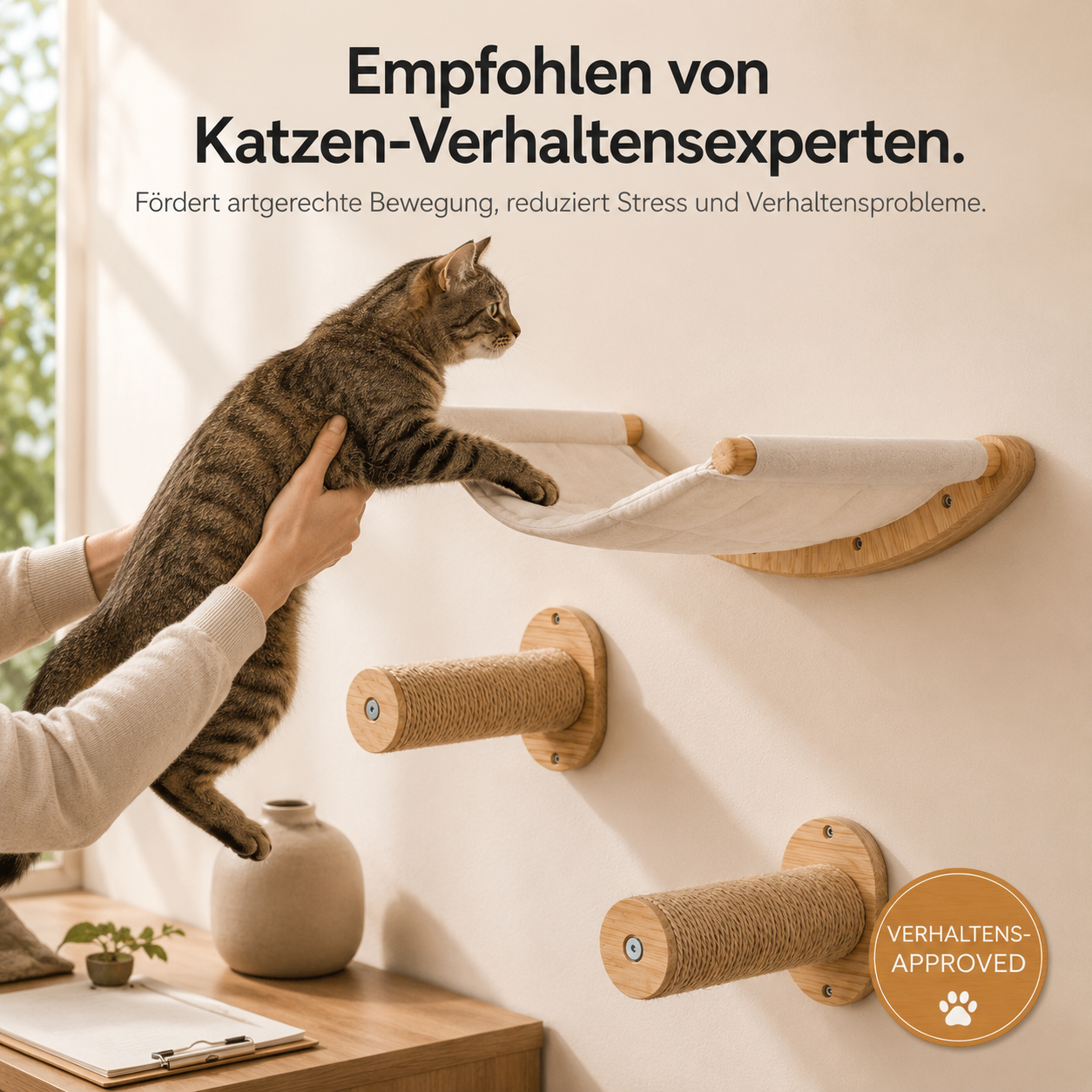 CatWall – Wandmontierte Kletterwand mit Hängematte