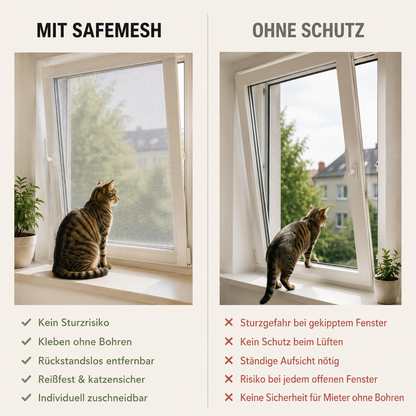 SafeMesh – Katzenschutznetz zum Selbstkleben, ohne Bohren