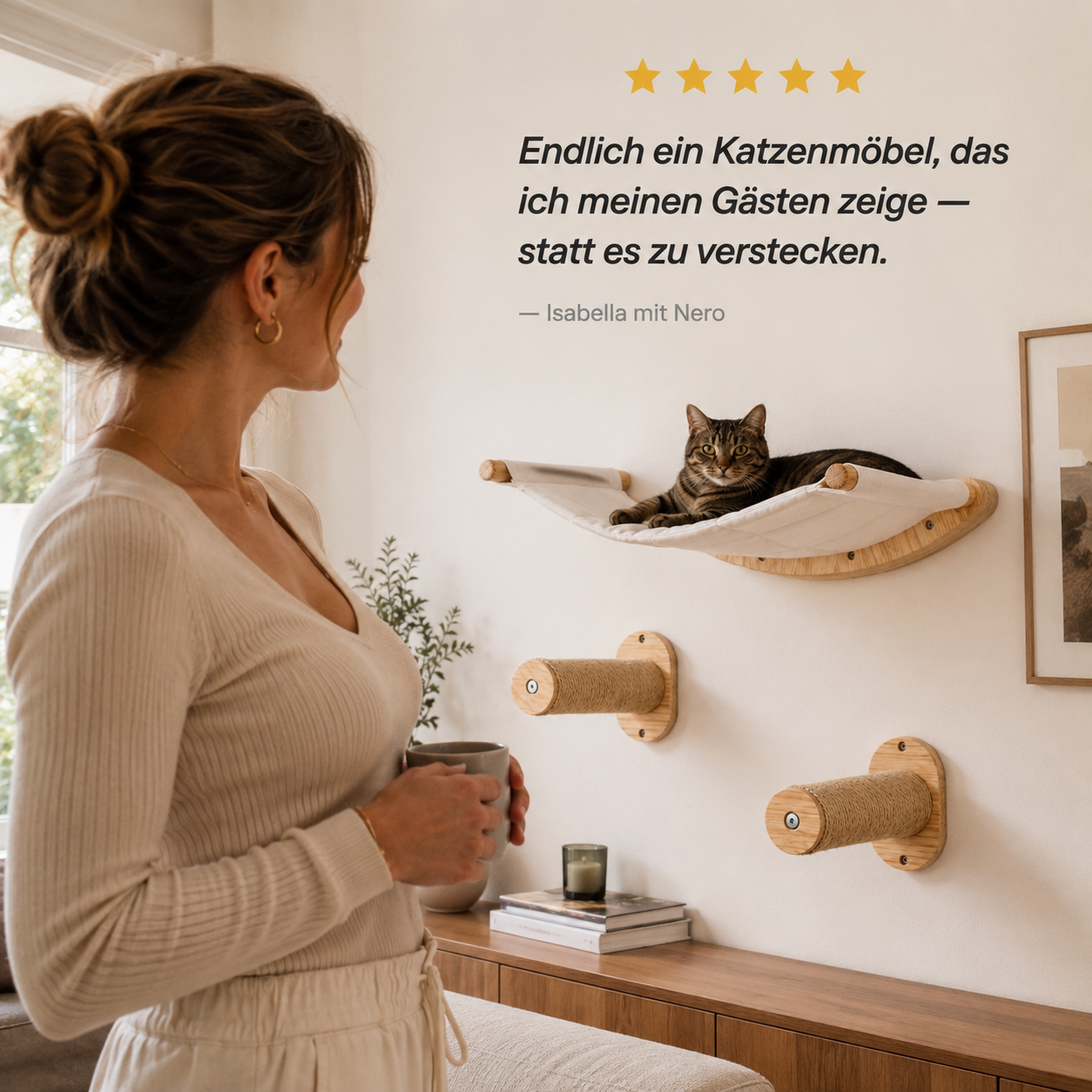CatWall – Wandmontierte Kletterwand mit Hängematte