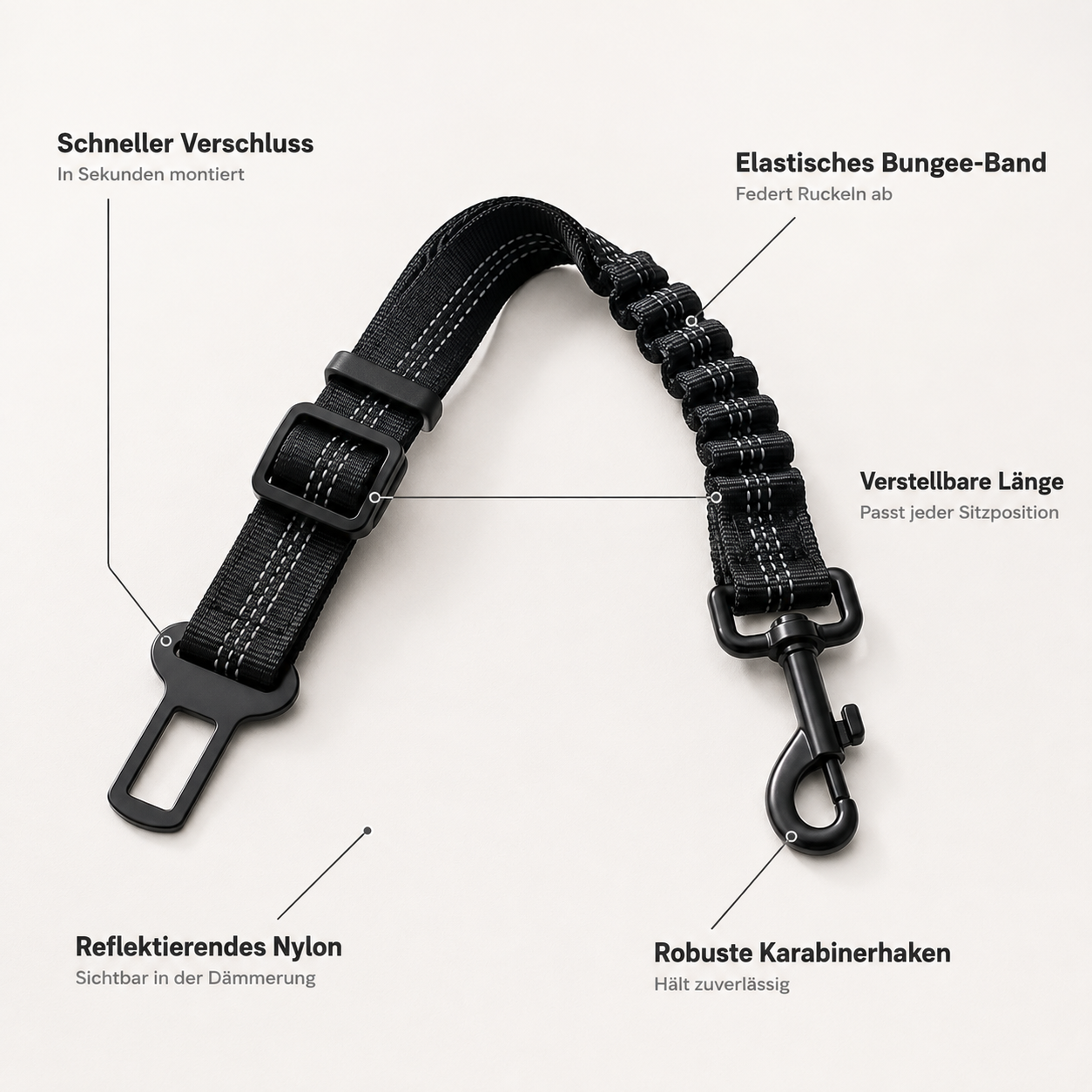 SafeClip – Elastic Car Seat Belt for Dogs (2.5x72cm)