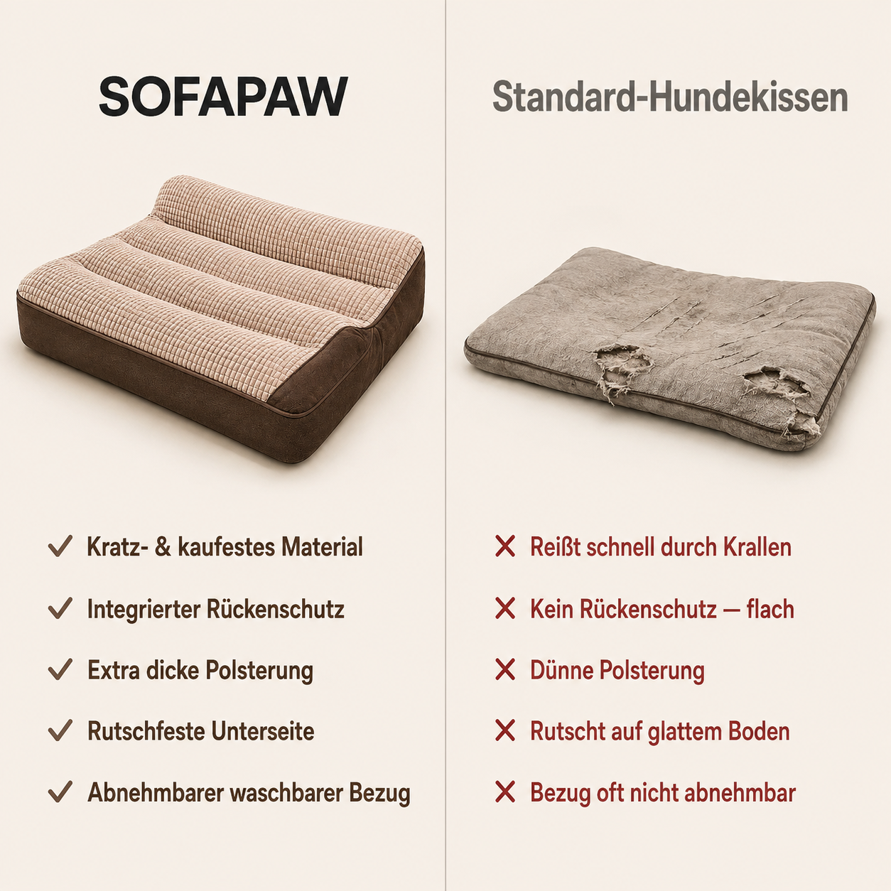 SofaPaw – Kratzfestes Orthopädisches Hundebett mit Wirbelsäulenschutz