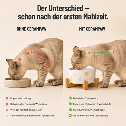 CeramPaw – 3er Set Erhöhter Keramiknapf mit Holzständer für Katzen & Hunde