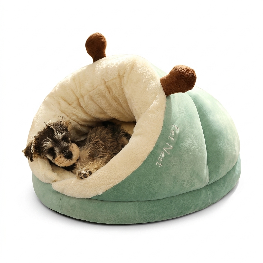 SlipperPaw – Warmes Höhlenbett im Hausschuh-Design