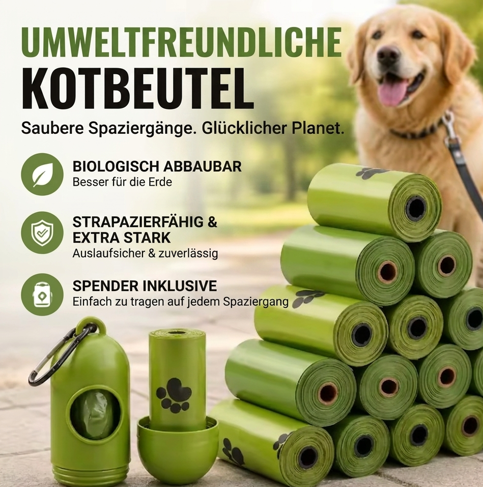 EcoPaw – 26x Biologisch abbaubare Kotbeutel mit Spender