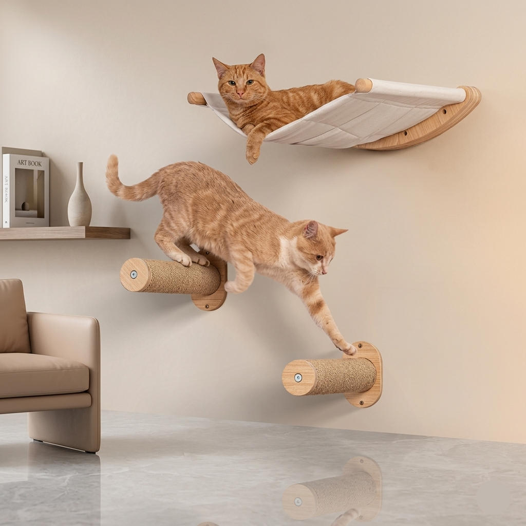 CatWall – Wandmontierte Kletterwand mit Hängematte