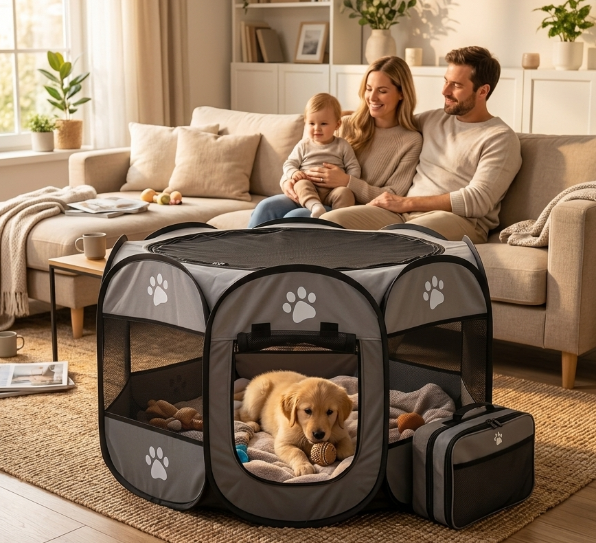 PawTent – Faltbarer Laufstall für Welpen, Hunde & Katzen