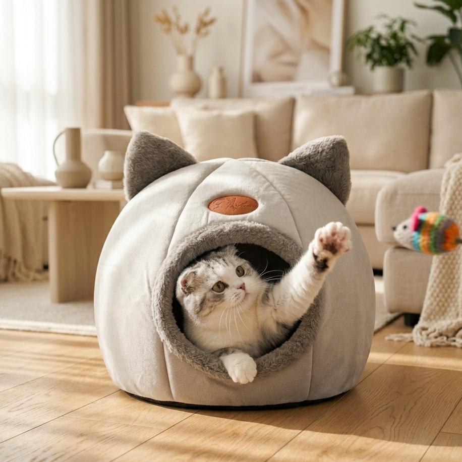 CavePaw – Kuscheliges Höhlenbett für Katzen & kleine Hunde