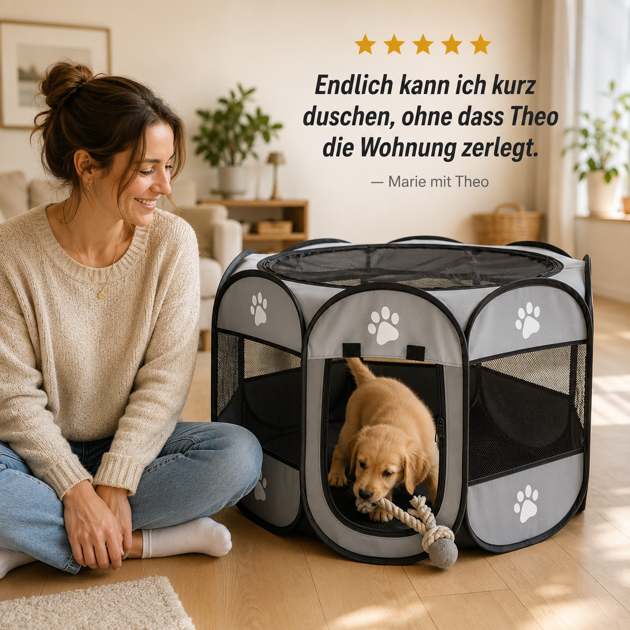 PawTent – Faltbarer Laufstall für Welpen, Hunde & Katzen