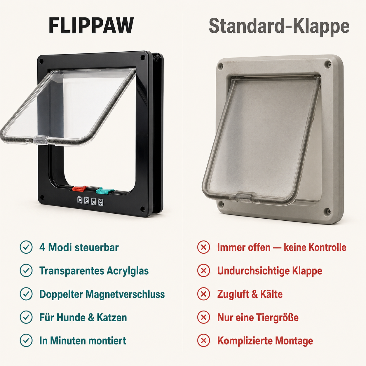FlipPaw – 4-Modi Haustierklappe für Hunde & Katzen