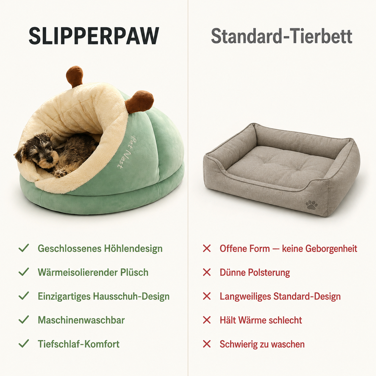 SlipperPaw – Warmes Höhlenbett im Hausschuh-Design