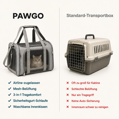 PawGo – Airline-zugelassene Tragetasche für Hunde & Katzen
