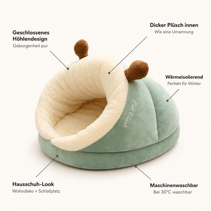 SlipperPaw – Warmes Höhlenbett im Hausschuh-Design