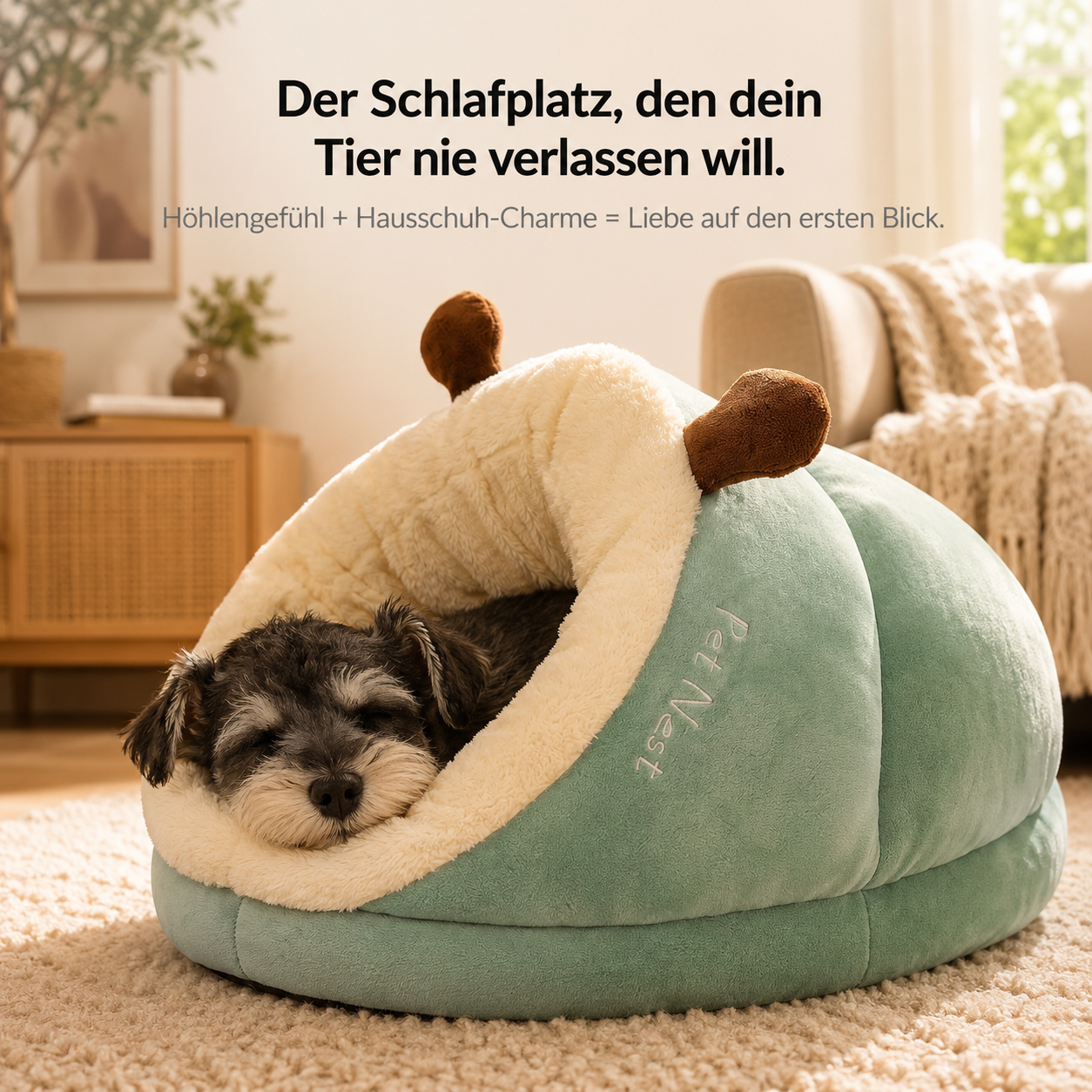 SlipperPaw – Warmes Höhlenbett im Hausschuh-Design