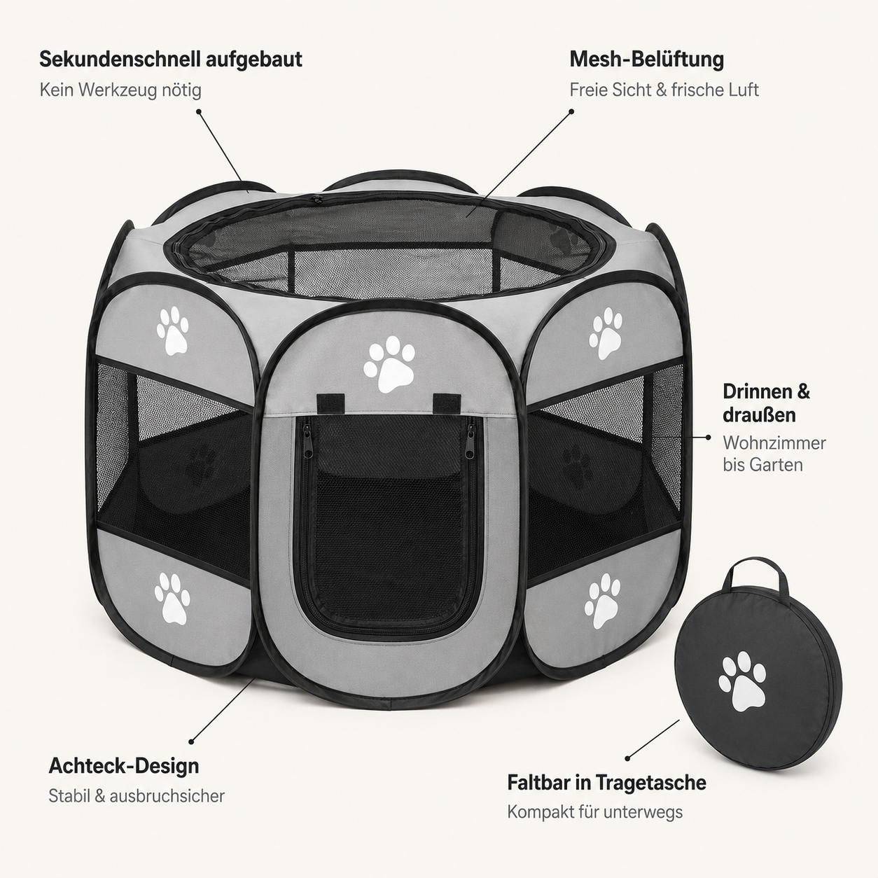 PawTent – Faltbarer Laufstall für Welpen, Hunde & Katzen