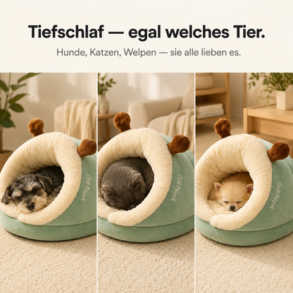SlipperPaw – Warmes Höhlenbett im Hausschuh-Design